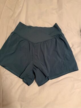 HALARA V-Front High-Rise Athletic Shorts in Teal Blue